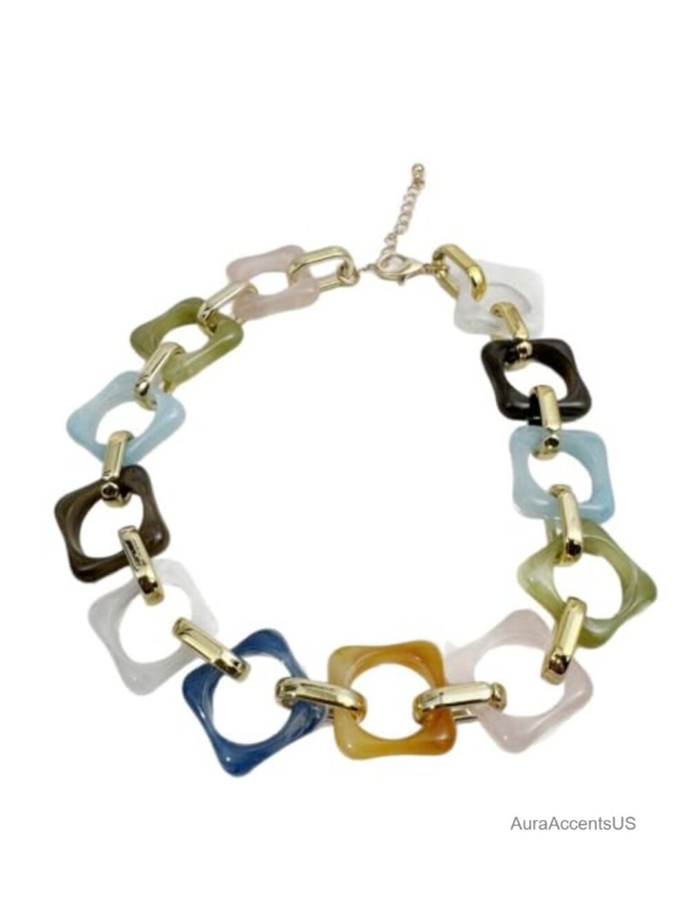 Boho Multicolor Resin Chunky Chain Link Choker Necklace Gold Statement Jewelry
